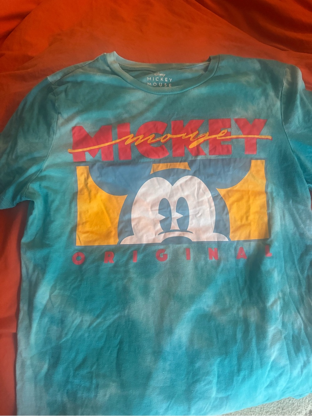 Disney Turquoise Mickey Mouse Short Sleeve Tee with Yellow & Red Graphic